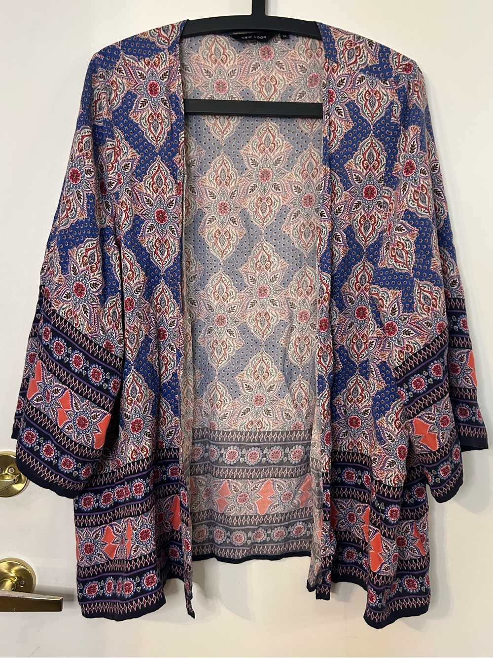 New Look Women’s Open-Front Paisley Cardigan - Blue & Coral Size 16